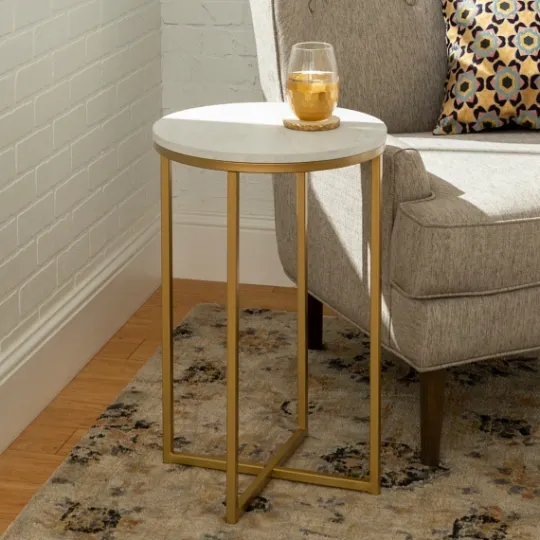 Kirkland's Home Round Marble And Gold Accent Table- Accent & End Tables