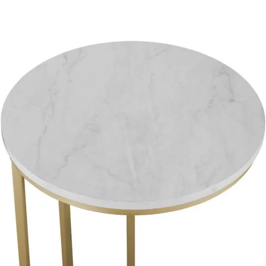 Kirkland's Home Round Marble And Gold C-Table- Accent & End Tables
