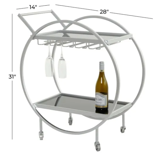 Kirkland's Home Round Metal And Glass 2-Ter Bar Cart- Kitchen Islands & Bar Carts