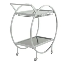 Kirkland's Home Round Metal And Glass 2-Ter Bar Cart- Kitchen Islands & Bar Carts