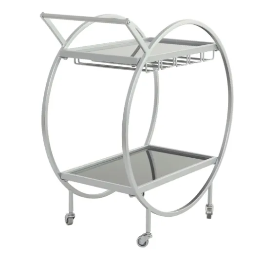 Kirkland's Home Round Metal And Glass 2-Ter Bar Cart- Kitchen Islands & Bar Carts