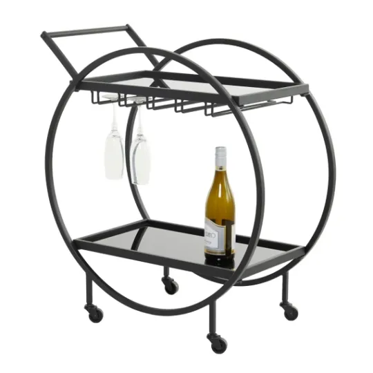 Kirkland's Home Round Metal And Glass 2-Ter Bar Cart- Kitchen Islands & Bar Carts