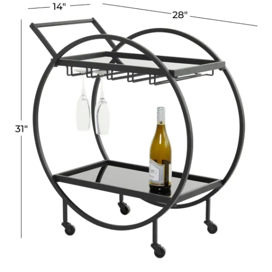 Kirkland's Home Round Metal And Glass 2-Ter Bar Cart- Kitchen Islands & Bar Carts