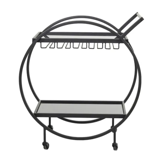 Kirkland's Home Round Metal And Glass 2-Ter Bar Cart- Kitchen Islands & Bar Carts