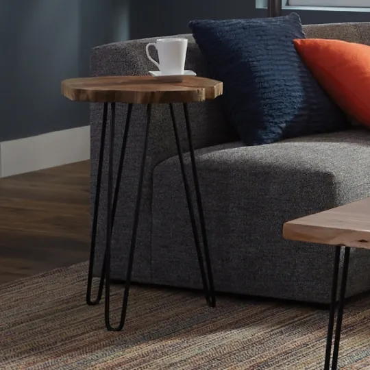 Kirkland's Home Round Natural Live Edge Hairpin Legs Accent Table- Accent & End Tables
