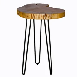 Kirkland's Home Round Natural Live Edge Hairpin Legs Accent Table- Accent & End Tables