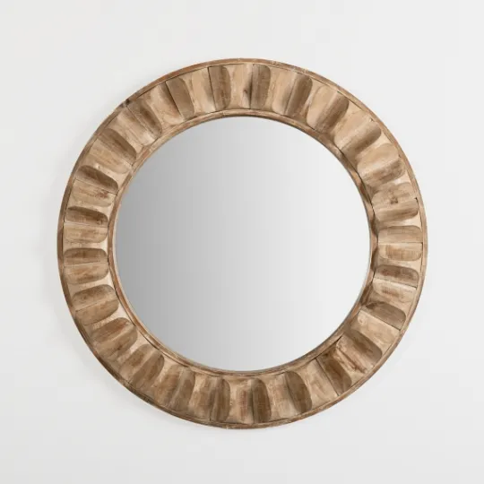 Kirkland's Home Round Natural Textured Wood Wall Mirror- Decorative Mirrors
