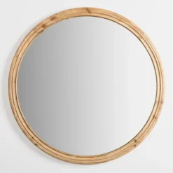 Kirkland's Home Round Natural Wood Ridged Mirror- Decorative Mirrors