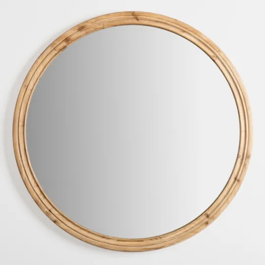 Kirkland's Home Round Natural Wood Ridged Mirror- Decorative Mirrors