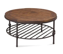Kirkland's Home Round Pine Wood Top And Metal Base Coffee Table- Coffee Tables