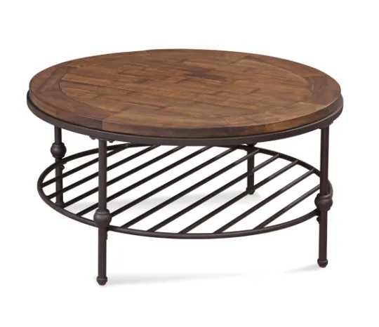 Kirkland's Home Round Pine Wood Top And Metal Base Coffee Table- Coffee Tables