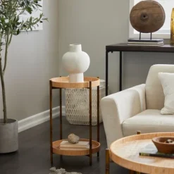 Kirkland's Home Round Rattan 2-Tier Side Table- Accent & End Tables
