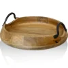 Kirkland's Home Round Rustic Metal Handle Wooden Tray- Decorative Trays