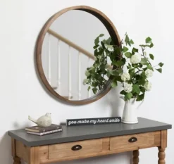 Kirkland's Home Round Rustic Wood Hutton Mirror- Decorative Mirrors