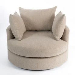 Kirkland's Home Round Sand Boucle Swivel Accent Chair- Accent Chairs