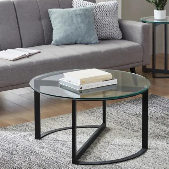 Kirkland's Home Round Tempered Glass Hourglass Base Coffee Table- Coffee Tables