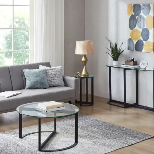 Kirkland's Home Round Tempered Glass Hourglass Base Coffee Table- Coffee Tables