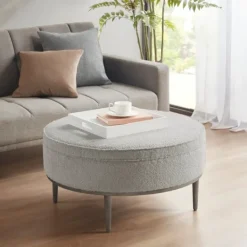 Kirkland's Home Round Upholstered Ottoman- Benches & Ottomans