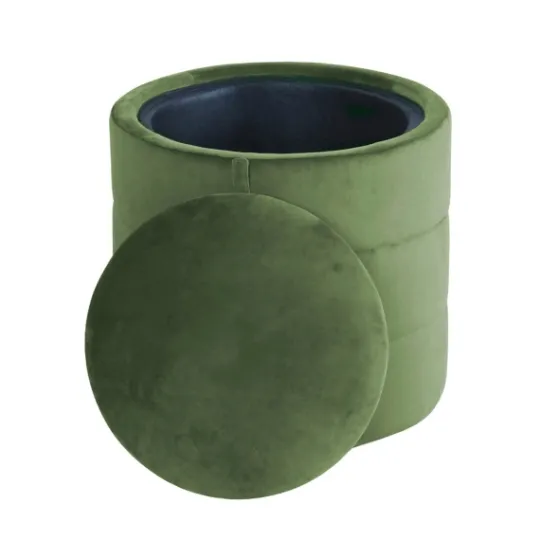 Kirkland's Home Round Velvet Storage Ottoman- Benches & Ottomans