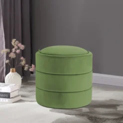 Kirkland's Home Round Velvet Storage Ottoman- Benches & Ottomans