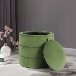 Kirkland's Home Round Velvet Storage Ottoman- Benches & Ottomans