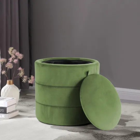 Kirkland's Home Round Velvet Storage Ottoman- Benches & Ottomans