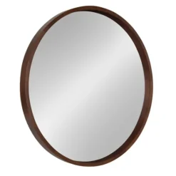 Kirkland's Home Round Walnut Wood Hutton Mirror- Decorative Mirrors
