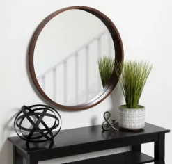 Kirkland's Home Round Walnut Wood Hutton Mirror- Decorative Mirrors