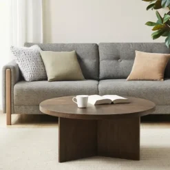 Kirkland's Home Round Walnut Wood Starburst Coffee Table- Coffee Tables