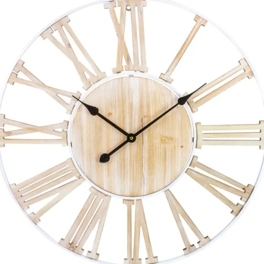 Kirkland's Home Round White Metal And Wood Wall Clock- Clocks