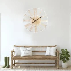 Kirkland's Home Round White Metal And Wood Wall Clock- Clocks
