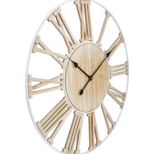 Kirkland's Home Round White Metal And Wood Wall Clock- Clocks