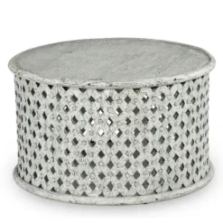 Kirkland's Home Round White Wood Lattice Coffee Table- Coffee Tables