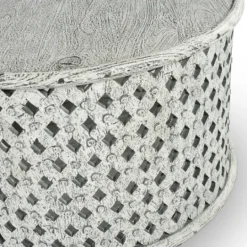 Kirkland's Home Round White Wood Lattice Coffee Table- Coffee Tables