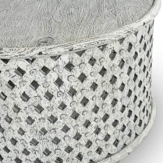 Kirkland's Home Round White Wood Lattice Coffee Table- Coffee Tables