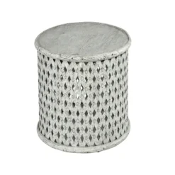 Kirkland's Home Round White Wood Lattice Accent Table- Accent & End Tables