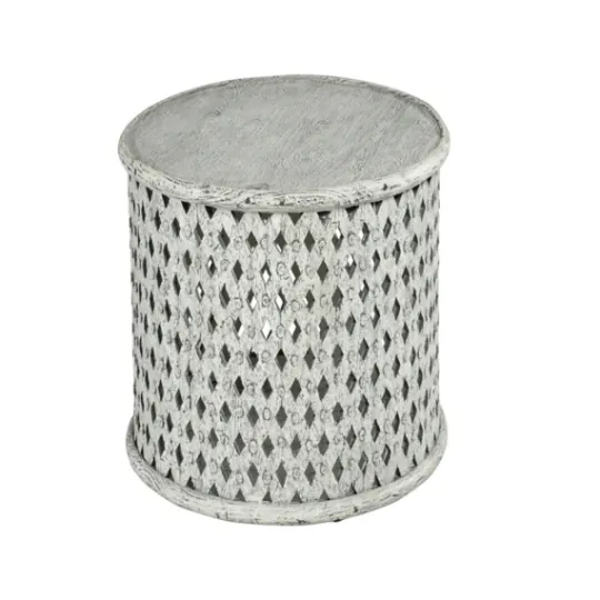 Kirkland's Home Round White Wood Lattice Accent Table- Accent & End Tables