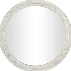 Kirkland's Home Round Whitewash Beaded Wall Mirror- Decorative Mirrors