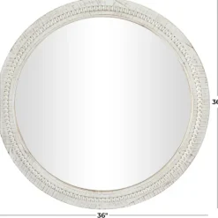 Kirkland's Home Round Whitewash Beaded Wall Mirror- Decorative Mirrors