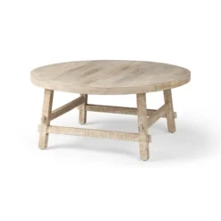 Kirkland's Home Round Whitewash Wood Modern Farmhouse Coffee Table- Coffee Tables