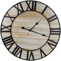 Kirkland's Home Round Whitewashed Metal Frame Wall Clock- Clocks