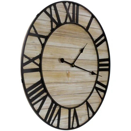 Kirkland's Home Round Whitewashed Metal Frame Wall Clock- Clocks