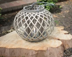 Kirkland's Home Round Willow Lantern With Glass Pillar- Lanterns