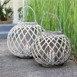 Kirkland's Home Round Willow Woven Lantern- Lanterns