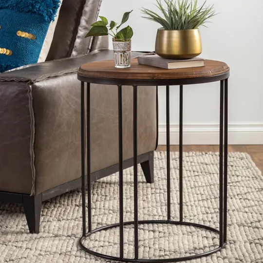 Kirkland's Home Round Wooden And Metal Baldwin Accent Table- Accent & End Tables