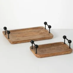 Kirkland's Home Rubberwood Black Handle Decorative Trays, Set Of 2- Decorative Trays
