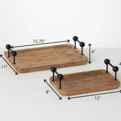 Kirkland's Home Rubberwood Black Handle Decorative Trays, Set Of 2- Decorative Trays