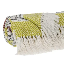 Kirkland's Home Rust And Neon Herringbone Multi Striped Throw- Blankets & Throws