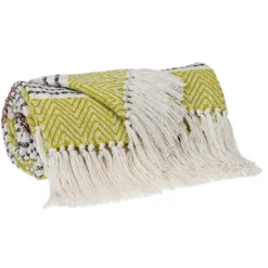 Kirkland's Home Rust And Neon Herringbone Multi Striped Throw- Blankets & Throws