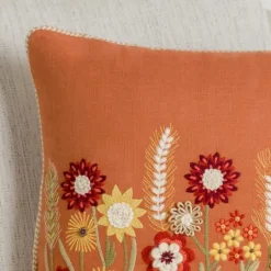 Kirkland's Home Rust Embroidered Floral Throw Pillow- Pillows